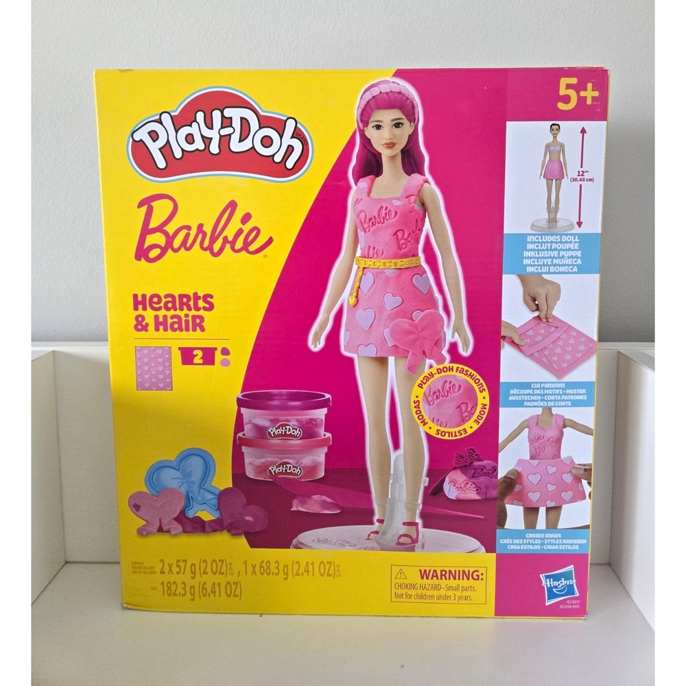 Play-Doh Barbie Hearts & Hair Modeling Set Ages 5+ Doll and Patterns Creativity